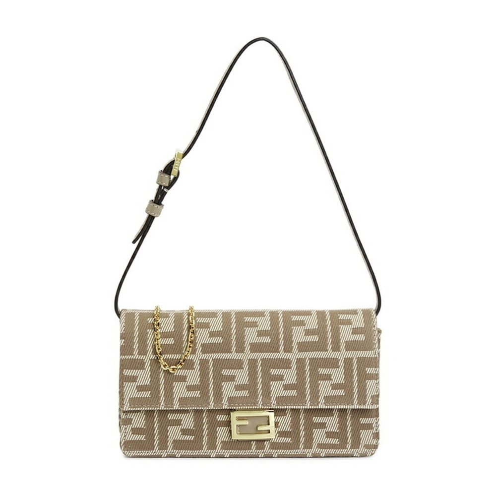 FENDI Shoulder Bag Baguette Chain Wallet Shoulder Bag Tan denim jacquard